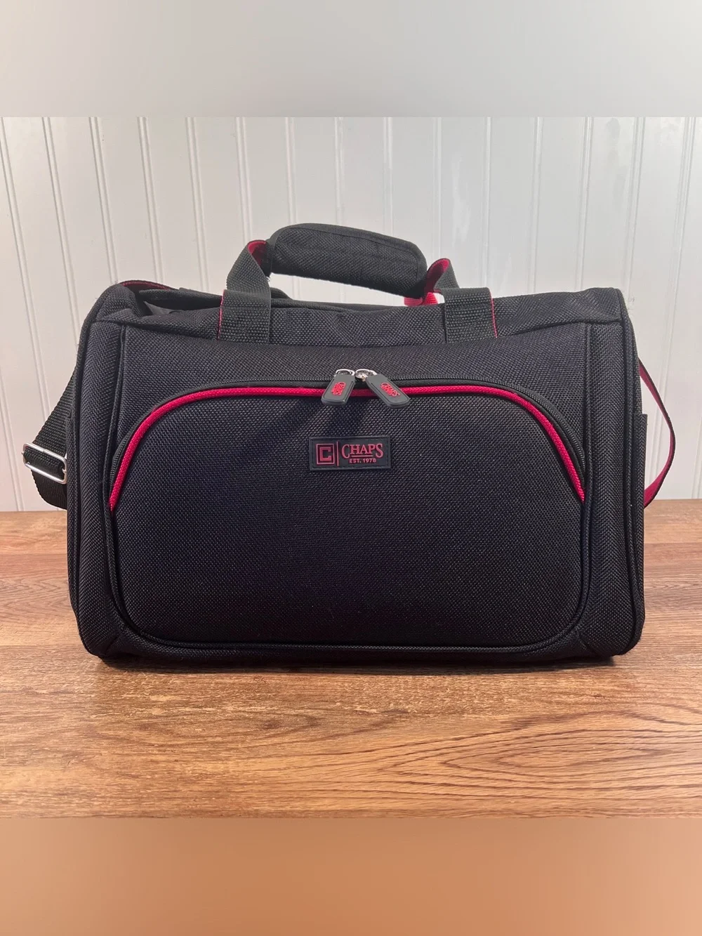 Chaps Black Travel Duffel Bag with Red Trim Overnight Bag